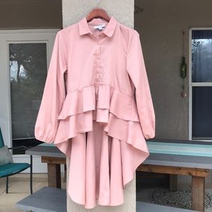 FAVLUX Pink Button Down Ruffle Shirt